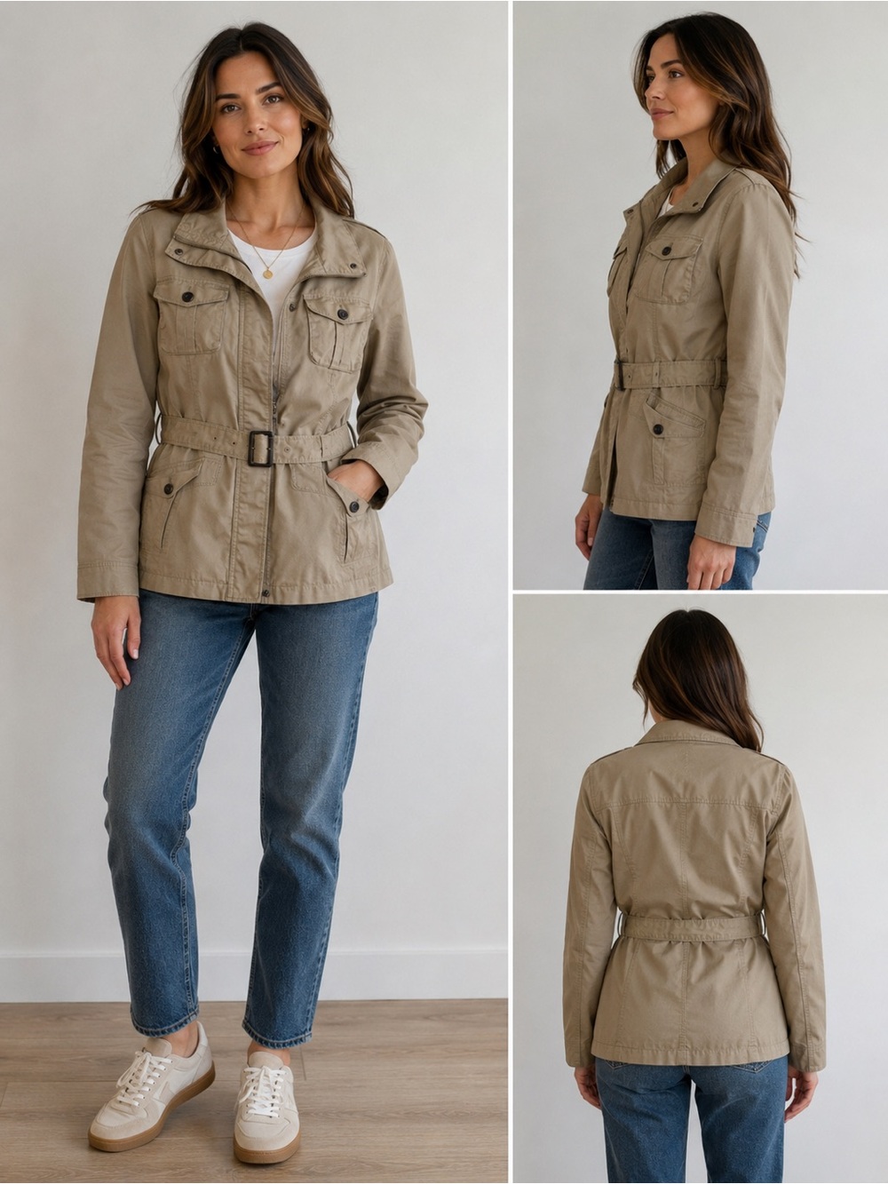 UNIQLO Waxed Cotton Utility Military Jacket M Safari Beige Field Minimalist Chic